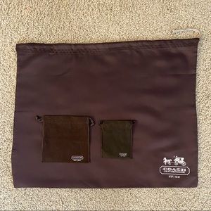 3 Brown COACH DUST BAGS Drawstring Leatherware  EST 1941 FREE SHIPPING